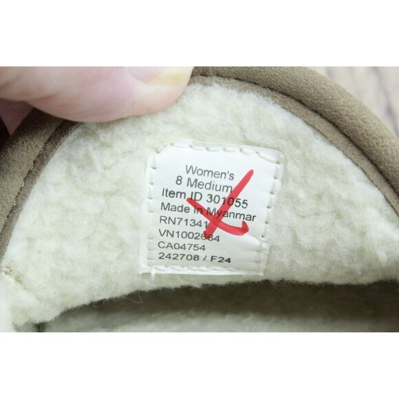 LL Bean Cement Suede Slip-On Fleece Lined Mountain Moccasin Slippers Size 8 M - Picture 8 of 9